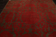 Square Brown, Coral, Color Hand Knotted Floral Wool Transitional Oriental Rug