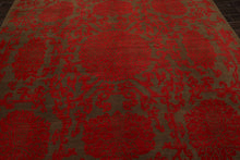 Square Brown, Coral, Color Hand Knotted Floral Wool Transitional Oriental Rug