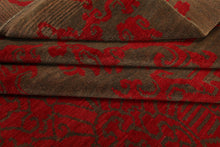 Square Brown, Coral, Color Hand Knotted Floral Wool Transitional Oriental Rug