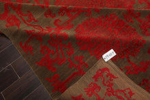 Square Brown, Coral, Color Hand Knotted Floral Wool Transitional Oriental Rug