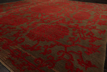 Square Brown, Coral, Color Hand Knotted Floral Wool Transitional Oriental Rug