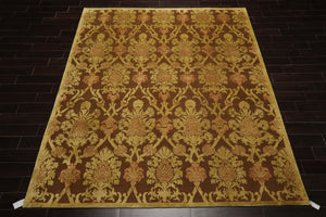 8x10 Brown, Gold, Rust Color Hand Knotted Tibetan  Wool and Silk Transitional Oriental Rug