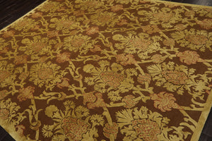 8x10 Brown, Gold, Rust Color Hand Knotted Tibetan  Wool and Silk Transitional Oriental Rug