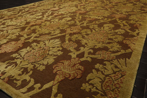 8x10 Brown, Gold, Rust Color Hand Knotted Tibetan  Wool and Silk Transitional Oriental Rug