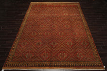 10x14 Rust, Gold, Moss Color Hand Knotted Geometric Wool Traditional Oriental Rug