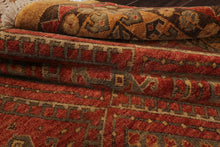 10x14 Rust, Gold, Moss Color Hand Knotted Geometric Wool Traditional Oriental Rug