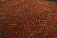 10x14 Rust, Gold, Moss Color Hand Knotted Geometric Wool Traditional Oriental Rug