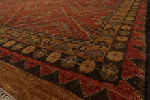 10x14 Rust, Gold, Moss Color Hand Knotted Geometric Wool Traditional Oriental Rug