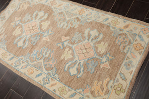 3x5 Ivory, Blush, Blue Color Hand Knotted Turkish Wool Arts & Crafts/Mission Oriental Rug