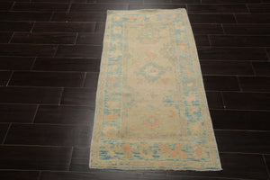 3x5 Beige, Aqua, Peach Color Hand Knotted Turkish Wool Arts & Crafts/Mission Oriental Rug