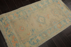 3x5 Beige, Aqua, Peach Color Hand Knotted Turkish Wool Arts & Crafts/Mission Oriental Rug