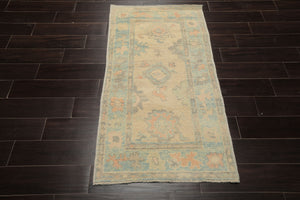 3x5 Beige, Aqua, Peach Color Hand Knotted Turkish Wool Arts & Crafts/Mission Oriental Rug