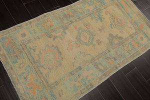 3x5 Beige, Aqua, Peach Color Hand Knotted Turkish Wool Arts & Crafts/Mission Oriental Rug