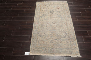 LoomBloom 3'x5' Beige Hand Knotted Distressed Quality Traditional Distressed Wool Oriental Area Rug