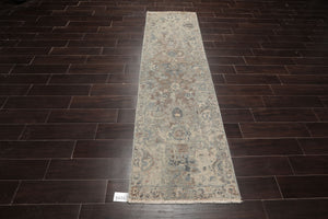 LoomBloom 2'6''x8' Beige Hand Knotted Distressed Quality Traditional Distressed Wool Oriental Area Rug
