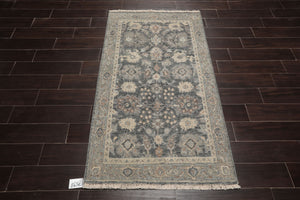 LoomBloom 3'x5' Slate Hand Knotted Distressed Quality Traditional Distressed Wool Oriental Area Rug