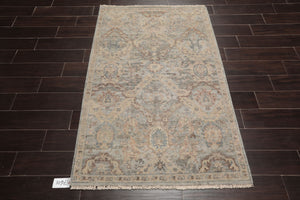 LoomBloom 3'x5' Mint Hand Knotted Distressed Quality Traditional Distressed Wool Oriental Area Rug