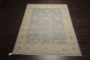 LoomBloom 8'x10' Blue Hand Knotted Distressed Traditional Oushak Wool Oriental Area Rug