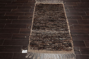 3'x5' Brown Hand Knotted Afghan Moroccan Modern & Contemporary Solid Wool Oriental Area Rug