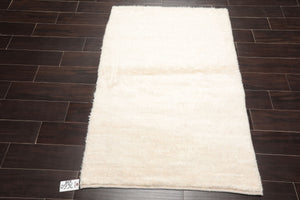 LoomBloom 3'x5' Ivory Hand Knotted Afghan Moroccan Contemporary Solid Wool Oriental Area Rug