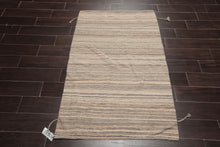 3'x5' Beige Hand Knotted Afghan Moroccan Modern & Contemporary Stripes Wool Oriental Area Rug