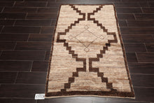 LoomBloom 3'x5' Beige Hand Knotted Afghan Moroccan Transitional Wool Oriental Area Rug
