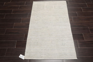 LoomBloom 3'x5' Beige Hand Knotted Afghan Moroccan Transitional All-Over Wool Oriental Area Rug