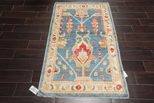 LoomBloom 3'x5' Blue Hand Knotted Turkish Oushak Traditional All-Over Wool Oriental Area Rug