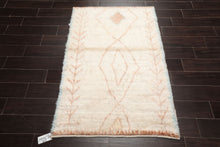 LoomBloom 3'x5' Ivory Hand Knotted Afghan Moroccan Tribal Geometric Wool Oriental Area Rug