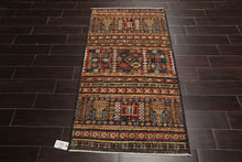3x5 Charcoal, Ivory, Orange Color Hand Knotted Afghan Moroccan Wool Tribal Oriental Rug