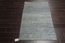 LoomBloom 3'x5' Blue Hand Knotted Afghan Moroccan Modern Designer Wool Oriental Area Rug