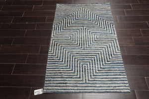 LoomBloom 3'x5' Blue Hand Knotted Afghan Moroccan Modern Designer Wool Oriental Area Rug