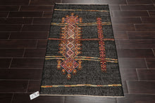 LoomBloom 3'x5' Charcoal Hand Knotted Afghan Moroccan Tribal Geometric Wool Oriental Area Rug