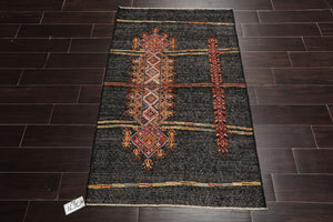 LoomBloom 3'x5' Charcoal Hand Knotted Afghan Moroccan Tribal Geometric Wool Oriental Area Rug