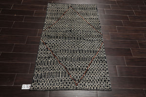 LoomBloom 3'x5' Charcoal Hand Knotted Afghan Moroccan Tribal Geometric Wool Oriental Area Rug