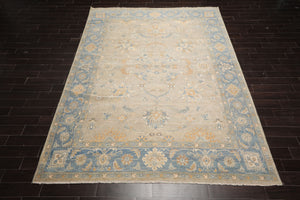 9x12 Beige, Aqua, Caramel Color Hand Knotted Afghan Oushak Wool Traditional Oriental Rug