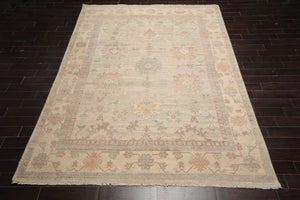 9x12 Beige, Peach, Rust Color Hand Knotted Afghan Oushak Wool Traditional Oriental Rug