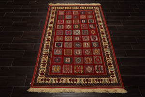 4x6 Rust, Ivory, Blue Color Hand Knotted Shiraz Wool Traditional Oriental Rug