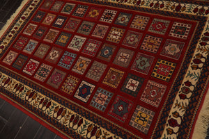 4x6 Rust, Ivory, Blue Color Hand Knotted Shiraz Wool Traditional Oriental Rug