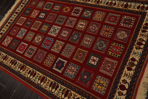 4x6 Rust, Ivory, Blue Color Hand Knotted Shiraz Wool Traditional Oriental Rug