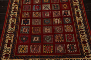 4x6 Rust, Ivory, Blue Color Hand Knotted Shiraz Wool Traditional Oriental Rug