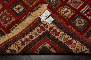 4x6 Rust, Ivory, Blue Color Hand Knotted Shiraz Wool Traditional Oriental Rug
