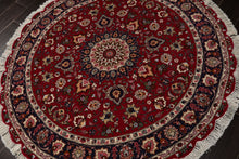 Round Burgundy, Navy, Ivory Color Hand Knotted Tabriz Round Wool Traditional Oriental Rug