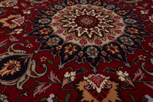 Round Burgundy, Navy, Ivory Color Hand Knotted Tabriz Round Wool Traditional Oriental Rug