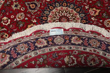 Round Burgundy, Navy, Ivory Color Hand Knotted Tabriz Round Wool Traditional Oriental Rug