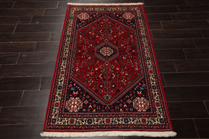 3x5 Red, Navy, Ivory Color Hand Knotted Abadeh Wool & Silk Traditional Oriental Rug