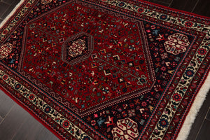 3x5 Red, Navy, Ivory Color Hand Knotted Abadeh Wool & Silk Traditional Oriental Rug