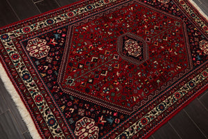 3x5 Red, Navy, Ivory Color Hand Knotted Abadeh Wool & Silk Traditional Oriental Rug