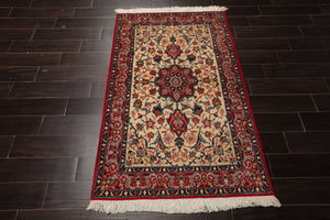 3x5 Beige, Red, Blue Color Hand Knotted Espahan Wool Traditional Oriental Rug