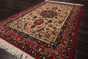 3x5 Beige, Red, Blue Color Hand Knotted Espahan Wool Traditional Oriental Rug
